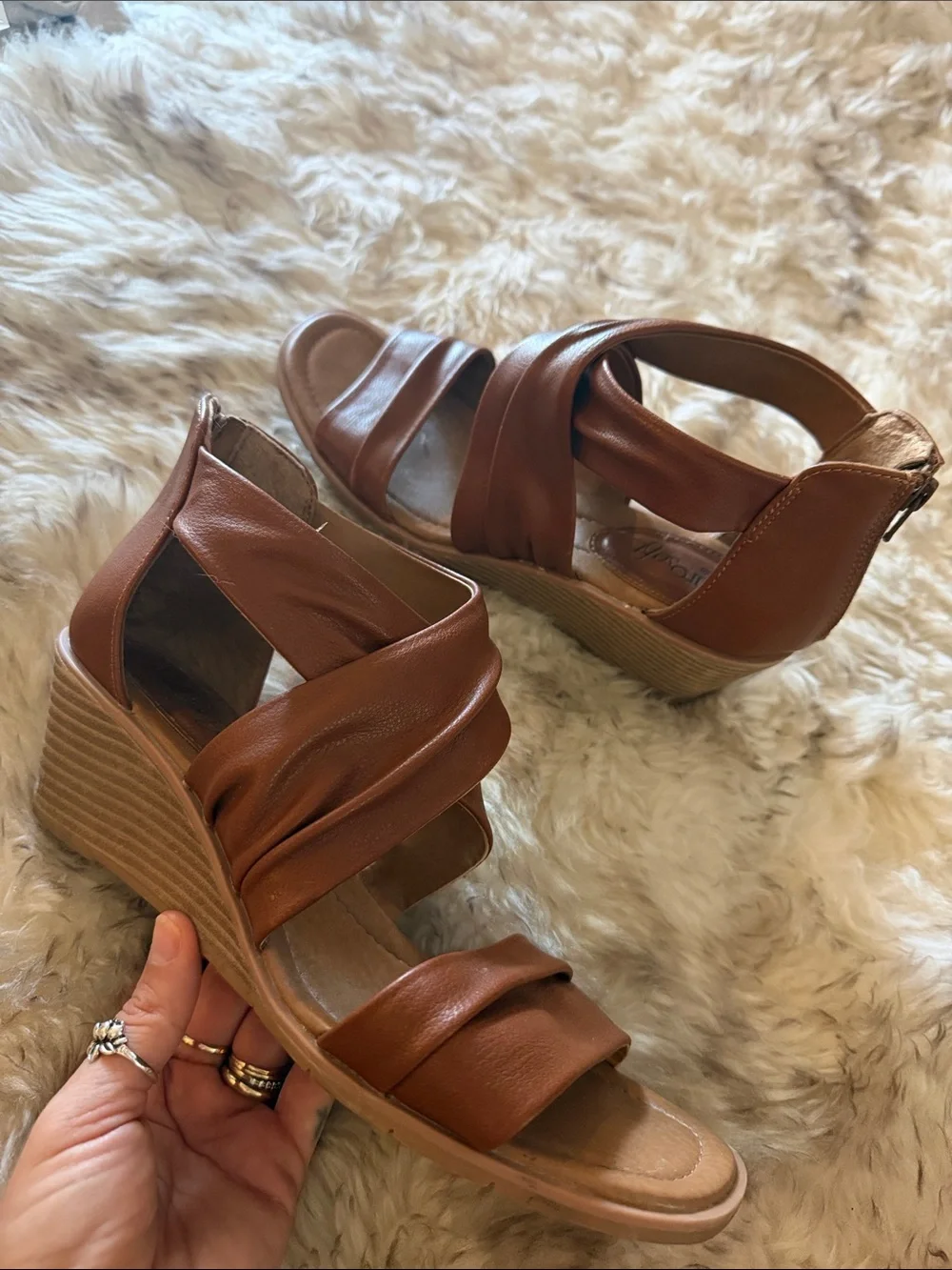 Eurosoft by Sofft Women's Ginnifer low wedge soft slip in dressy brown Sandals 9